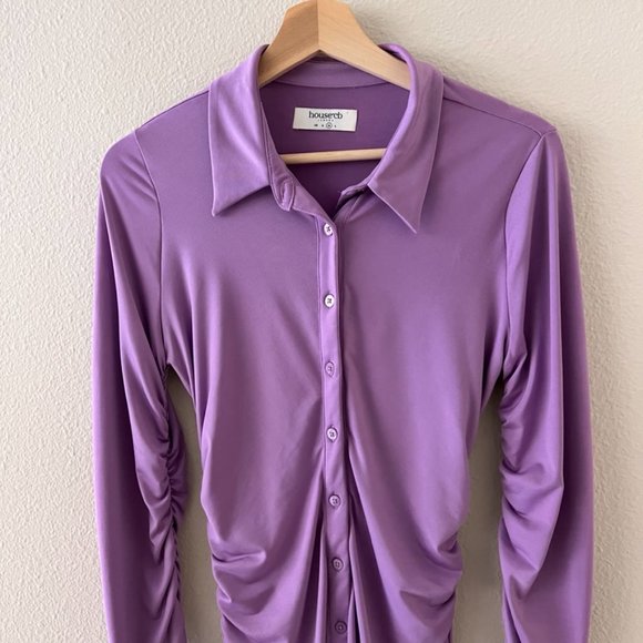 House of CB London Martinique Jersey Mini Shirt Dress In Lilac M - Picture 3 of 7